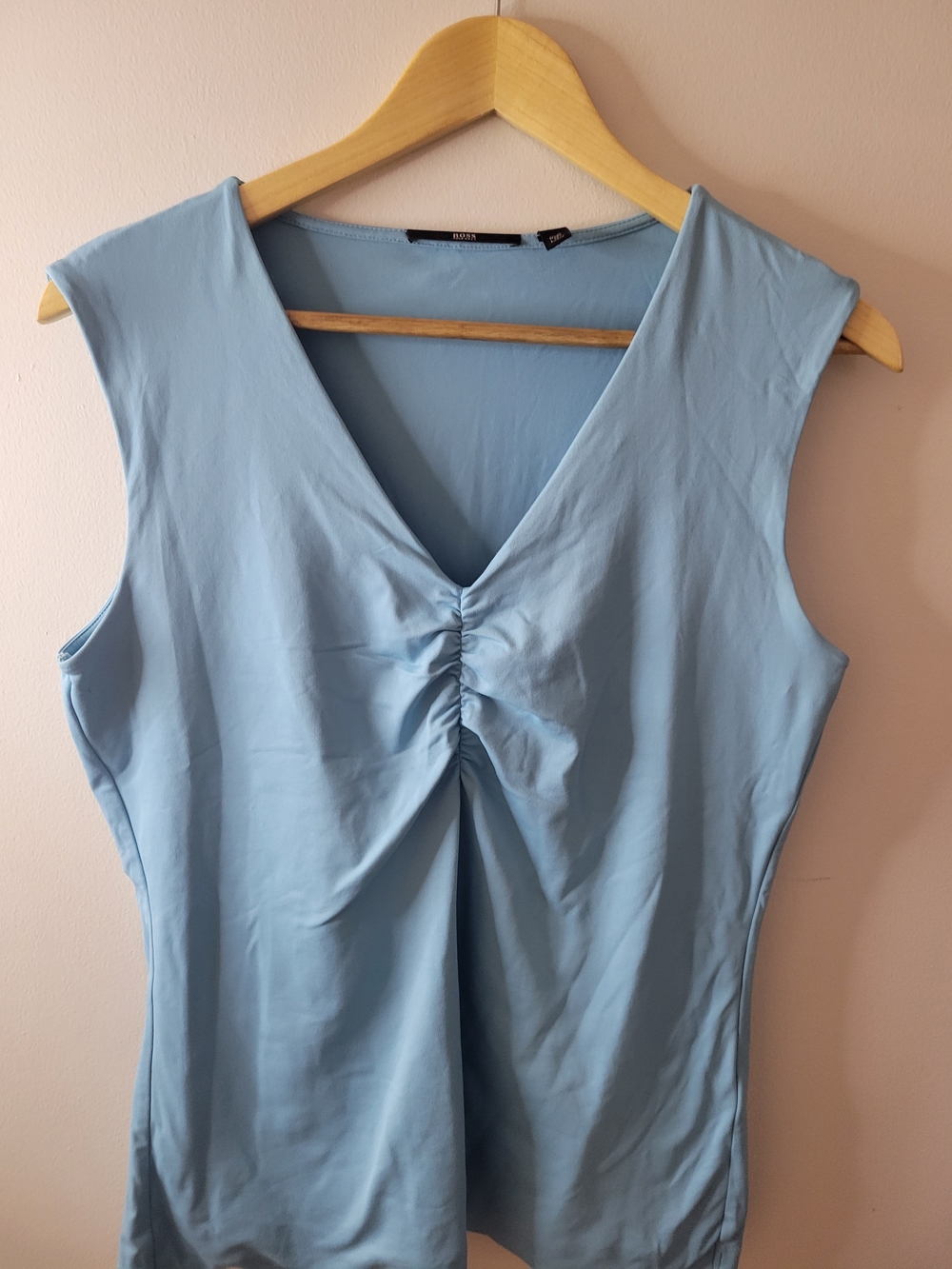 Hugo Boss Light Blue V-Neck Ruched Front Sleeveless Camisole